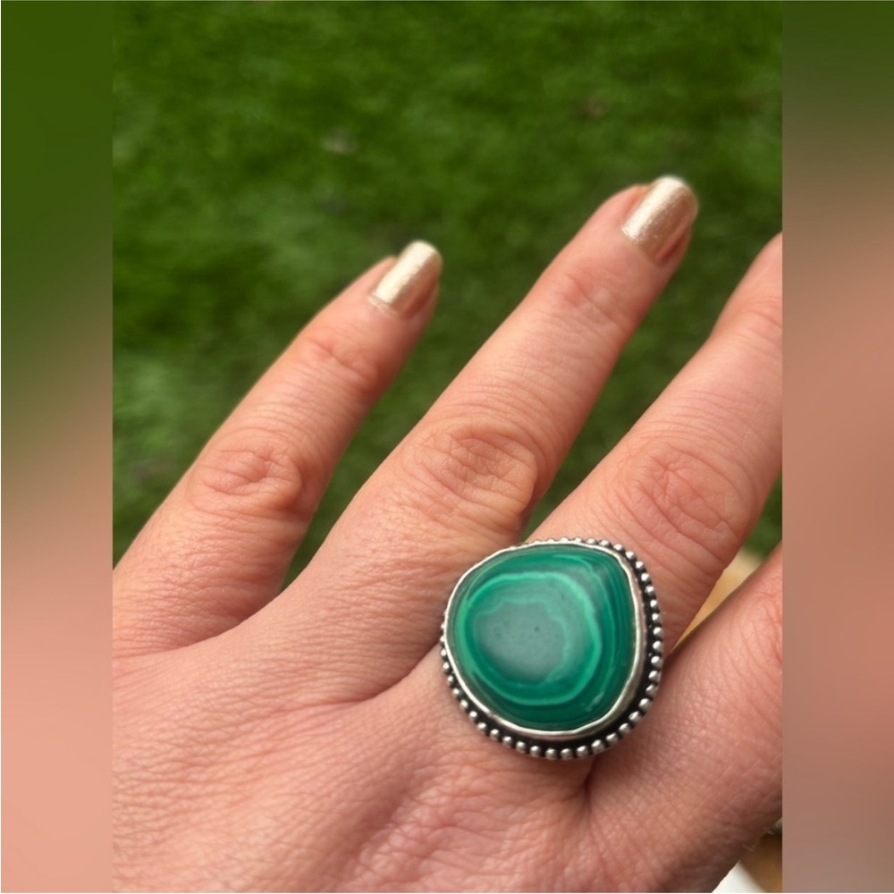 GENUINE Vintage Malachite Massive Stone Adjustable Ring Women Men Unisex Fashion - Picture 3 of 9